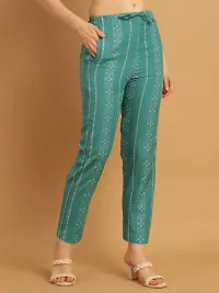 Enchanted Drapes Green Printed Womens Cotton Pants-thumb3