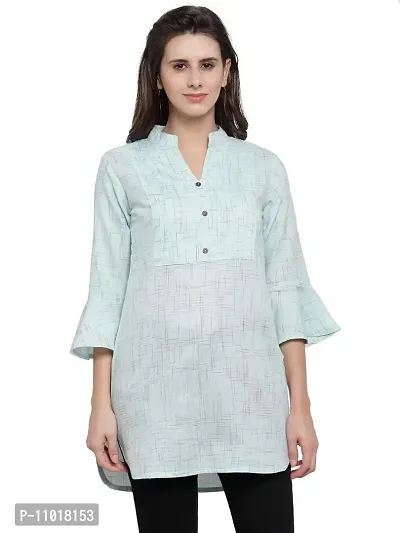 Enchanted Drapes Sky Blue Solid Women's Cotton Short Kurti-thumb0