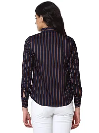 Enchanted Drapes Navy Blue Orange Multicolor Stripes Crepe Women's Shirt (XS to 7XL)-thumb3