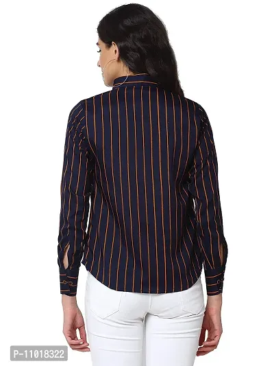 Enchanted Drapes Navy Blue Orange Multicolor Stripes Crepe Women's Shirt (XS to 7XL)-thumb4