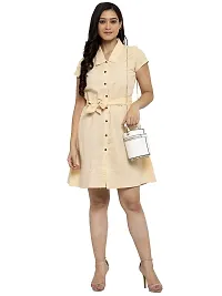 Enchanted Drapes Cream Solid Shirt Collar A-Line Cotton Women's Dress-thumb4