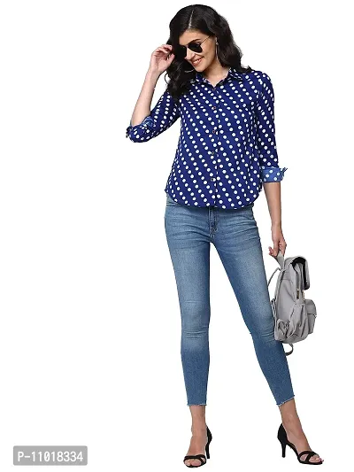 Enchanted Drapes Blue Polka Dot Crepe Women's Shirt (XS to 7XL)-thumb5