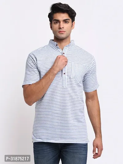 Blue Striped Mens Short Kurta-thumb0