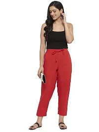 Red Solid Womens Cotton Pants-thumb4