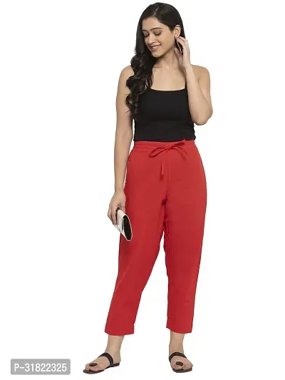 Red Solid Womens Cotton Pants-thumb5