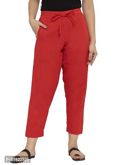 Red Solid Womens Cotton Pants