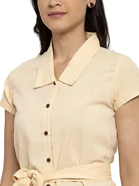 Enchanted Drapes Cream Solid Shirt Collar A-Line Cotton Women's Dress-thumb3