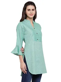 Enchanted Drapes Teal Solid Women's Cotton Short Kurti-thumb1