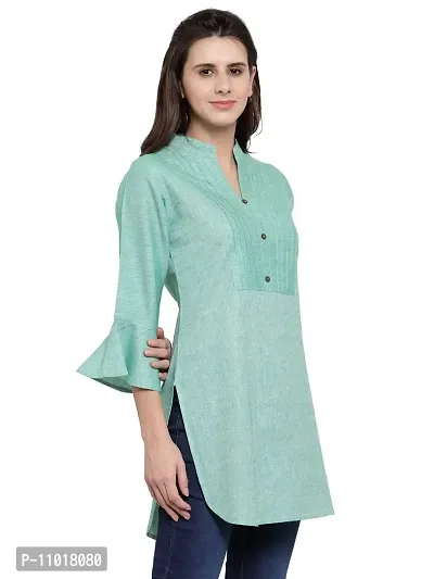 Enchanted Drapes Teal Solid Women's Cotton Short Kurti-thumb2