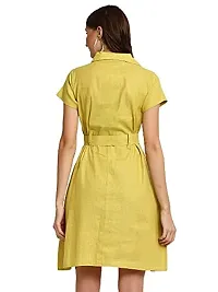 Enchanted Drapes Lemon Solid Shirt Collar A-Line Cotton Dress-thumb2