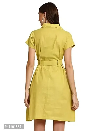 Enchanted Drapes Lemon Solid Shirt Collar A-Line Cotton Dress-thumb3