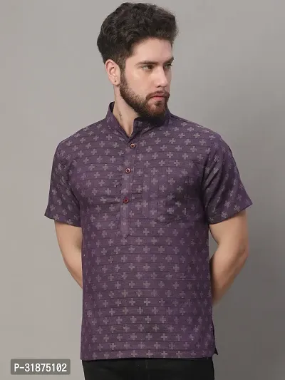 Purple Printed Mens Short Kurta