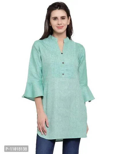 Enchanted Drapes Teal Solid Women's Cotton Short Kurti-thumb0