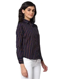 Enchanted Drapes Navy Blue Orange Multicolor Stripes Crepe Women's Shirt (XS to 7XL)-thumb1