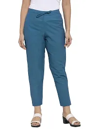 Turquoise Solid Womens Cotton Pants-thumb1