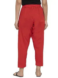 Red Solid Womens Cotton Pants-thumb2