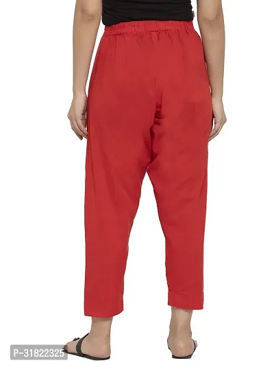 Red Solid Womens Cotton Pants-thumb3