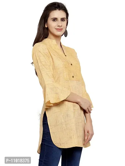 Enchanted Drapes Yellow Solid Women's Cotton Short Kurti-thumb2