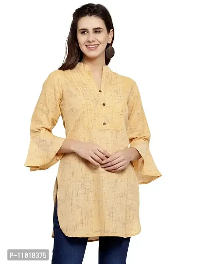 Enchanted Drapes Yellow Solid Women's Cotton Short Kurti