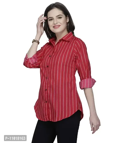 Enchanted Drapes Maroon Stripes Crepe Women's Shirt-thumb3