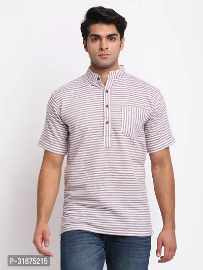 Violet Striped Mens Short Kurta