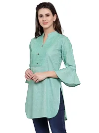 Enchanted Drapes Teal Solid Women's Cotton Short Kurti-thumb2