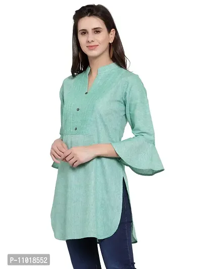 Enchanted Drapes Teal Solid Women's Cotton Short Kurti-thumb3