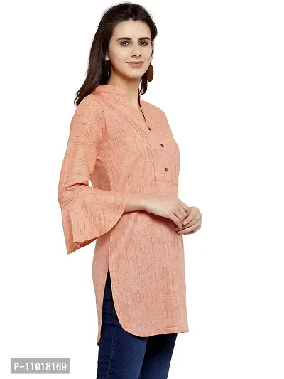 Enchanted Drapes Pink Solid Women's Cotton Short Kurti-thumb2