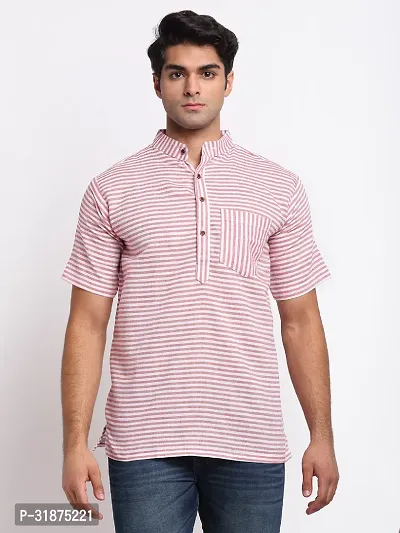 Red Striped Mens Short Kurta