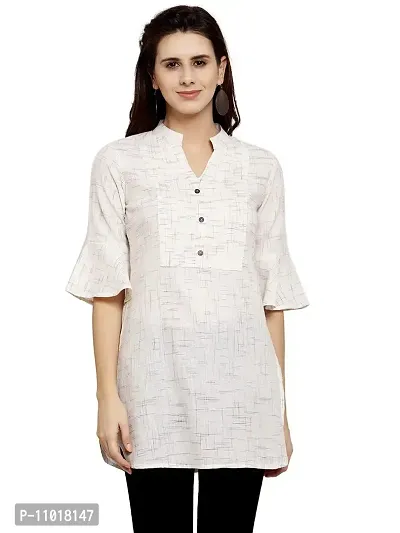 Enchanted Drapes White Solid Women's Cotton Short Kurti-thumb0