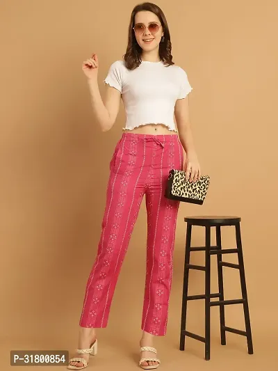 Enchanted Drapes Pink Printed Womens Cotton Pants-thumb5