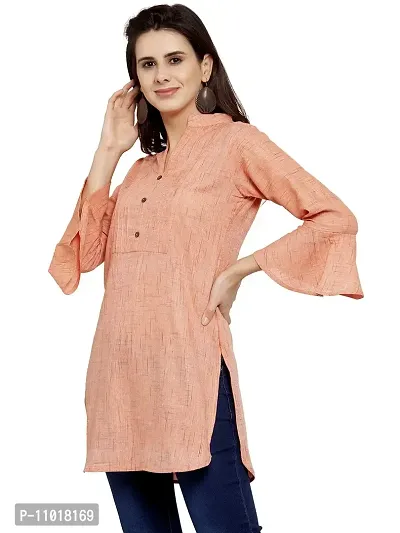 Enchanted Drapes Pink Solid Women's Cotton Short Kurti-thumb3