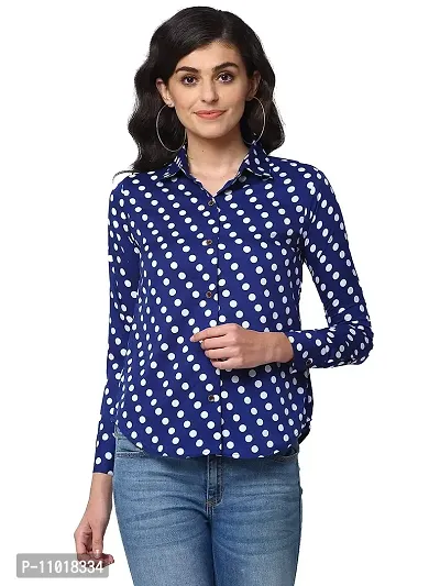 Enchanted Drapes Blue Polka Dot Crepe Women's Shirt (XS to 7XL)-thumb0