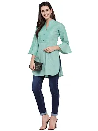 Enchanted Drapes Teal Solid Women's Cotton Short Kurti-thumb3