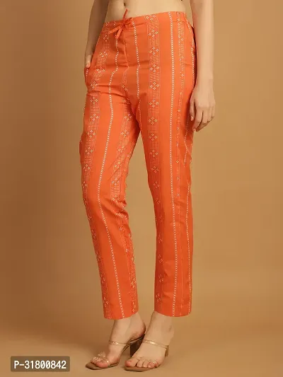 Enchanted Drapes Orange Printed Womens Cotton Pants-thumb2