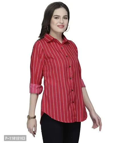 Enchanted Drapes Maroon Stripes Crepe Women's Shirt-thumb4