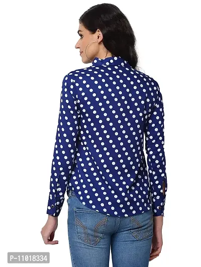 Enchanted Drapes Blue Polka Dot Crepe Women's Shirt (XS to 7XL)-thumb3