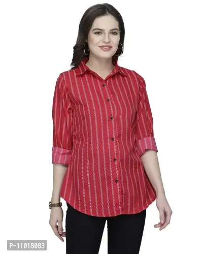 Enchanted Drapes Maroon Stripes Crepe Women's Shirt-thumb2