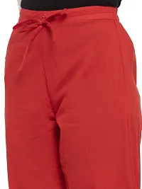 Red Solid Womens Cotton Pants-thumb3