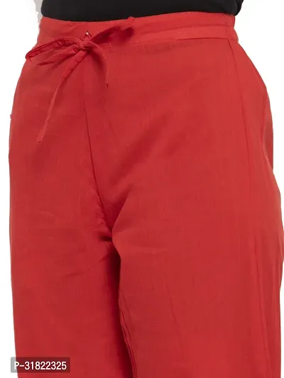 Red Solid Womens Cotton Pants-thumb4