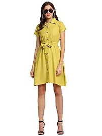 Enchanted Drapes Lemon Solid Shirt Collar A-Line Cotton Dress-thumb4