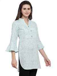 Enchanted Drapes Sky Blue Solid Women's Cotton Short Kurti-thumb1