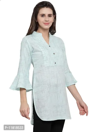 Enchanted Drapes Sky Blue Solid Women's Cotton Short Kurti-thumb2