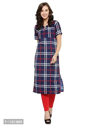 Enchanted Drapes Womens' Blue Red Cheque Crepe Kurti [Size: 7XL] {EDK0193}-thumb0