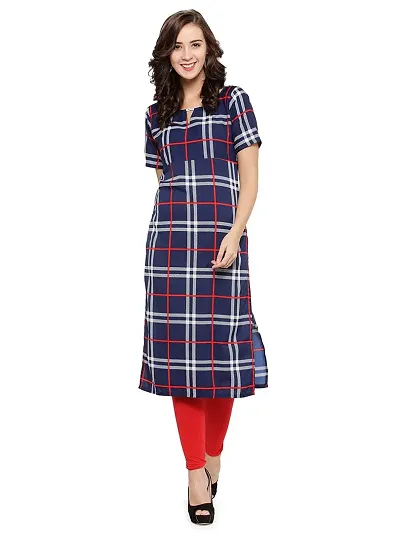 Enchanted Drapes Womens' Cheque Crepe Kurti (Blue Red, S)