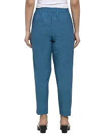 Turquoise Solid Womens Cotton Pants-thumb2