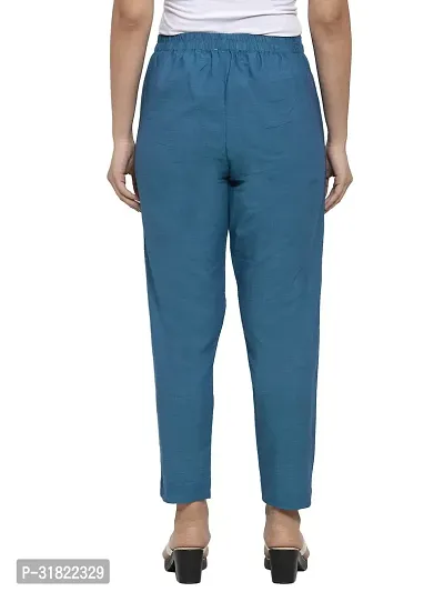 Turquoise Solid Womens Cotton Pants-thumb3