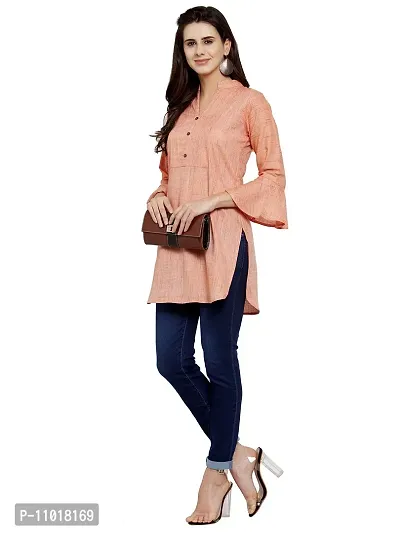 Enchanted Drapes Pink Solid Women's Cotton Short Kurti-thumb4