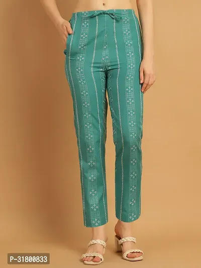 Enchanted Drapes Green Printed Womens Cotton Pants-thumb0