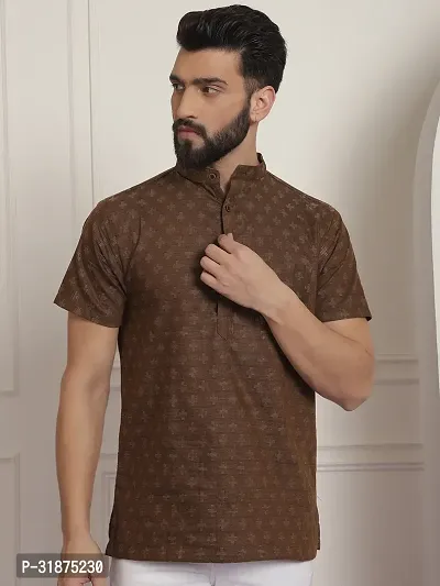 Brown Plus Printed Mens Short Kurta